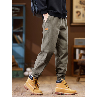 四季款工装纯棉男裤新款宽松版型美式哈伦束脚高端休闲裤100%全棉