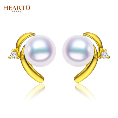 海瞳18K金海水珍珠耳钉精致小爱心日本正圆珍珠耳钉耳饰送女友爱人珍珠首饰