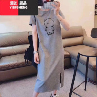 YIBUSHENG2024短袖长裙宽松休闲过膝t恤裙简约中长款连衣裙女显瘦季
