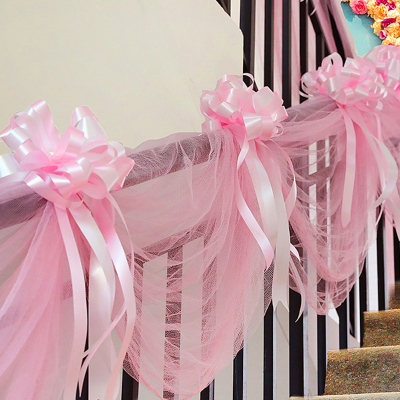 结婚婚礼婚房布置气球楼梯扶手拉花纱幔创意套装浪漫装饰品-大红拉花+红色网纱套餐