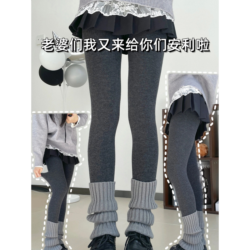 灰色加绒打底裤女新款秋冬加厚保暖棉裤外穿大码胖mm紧身秋裤