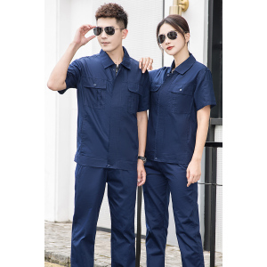 天鸣 纯色100%纯棉夏季短袖工作服套装+三色可选