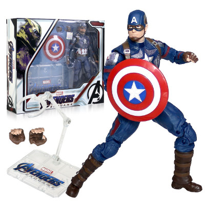 正版钢铁侠玩具漫威手办复仇者联盟4模型玩具蜘蛛侠美国队长人偶办公桌面公仔玩具模型复联4-新美国队长+透明支架1904
