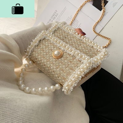 ins超火包包女2020新款韩版时尚珍珠手提百搭链条单肩斜挎小方包NEW LAKE女斜挎包