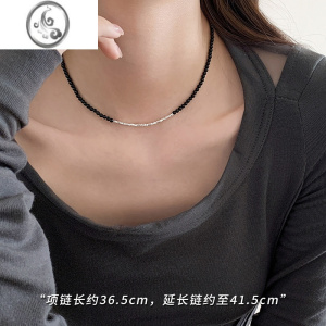 JiMi[]925银银黑玛瑙项链2023新款小众碎银子高级锁骨链女 925银黑玛瑙碎银项链
