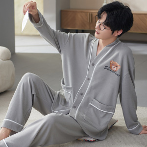 男士睡衣开衫和服长袖长裤套装休闲秋冬家居服可外穿