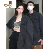 YANXU情侣装黑色牛仔外套男款秋季新款美式宽松潮牌休闲复古夹克牛仔衣