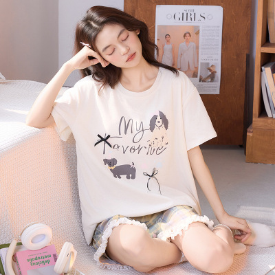 2026年短袖棉睡衣夏季薄款可爱卡通少女学生圆领可外穿家居服