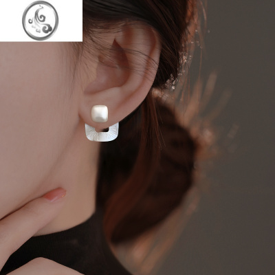 JiMi925银银后挂方形耳钉2023年新款潮高级感耳环气质名媛耳饰女