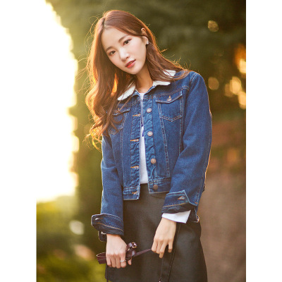 2018冬季新款仿羊羔绒短外套女加绒加厚韩版修身纯色牛仔衣CYLLSD