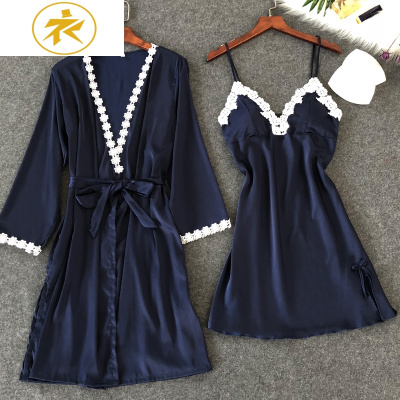 Ideamini性感睡衣女夏季薄款冰丝睡裙睡袍两件套吊带胸垫春秋私房诱惑