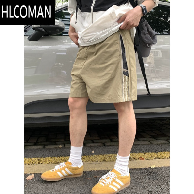HLCOMAN美式夏季彩色尼龙速干五分裤男女小众设计感拉链条纹情侣宽松短裤