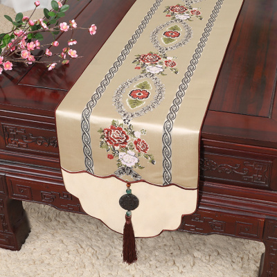 新中式古典玉桌旗茶几长条布艺中国风桌布床柜旗电视柜盖布 米 34*230适合桌长170-180CM