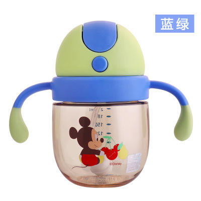 迪士尼（Disney）宝宝吸管水杯夏季儿童把手杯PPSU婴儿水杯学饮杯5899蓝绿米奇260ML（刻度210）