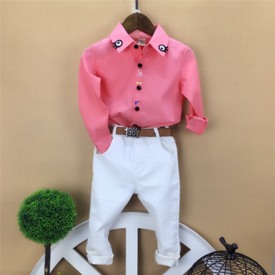 儿童长袖衬衫春秋宝宝男童纯色衬衫小孩纯棉韩版薄款衬衣帅气潮