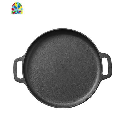 封后铸铁平底锅加厚无涂层锅双耳铁锅家用烙饼煎锅燃气电磁炉 FENG 12.5cm浅沿[玻璃盖+手套+工具]收藏宝贝送礼品