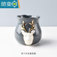 敬平金色水果叉收纳罐水果签果插儿童宝宝不锈钢小叉子轻奢蛋糕甜品叉 单个灰色麋鹿收纳罐