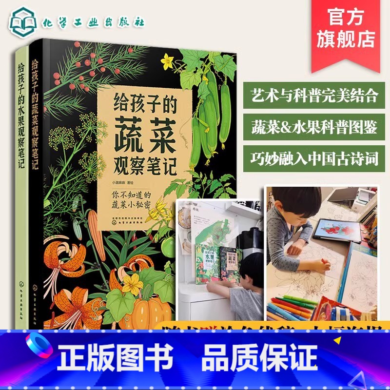 2册 给孩子的果蔬观察笔记 [正版]全2册 给孩子的果蔬观察笔记 小澈麻麻3-6-8岁艺术插画自然科普蔬菜水果观察笔记