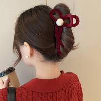 安哥拉红丝绒蝴蝶结抓夹女2024新款后脑勺盘发鲨鱼夹发夹头饰送女朋友老婆情人节七夕生日礼物
