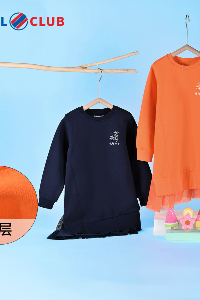 [1件3折]铅笔俱乐部童装女童双层连衣裙秋装儿童不规则下摆裙子