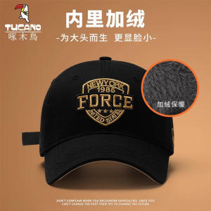 啄木鸟帽子男2025冬季加绒加厚鸭舌帽韩版百搭大头围宽帽檐棒球帽
