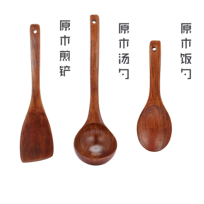厨房柯木产子炒菜木铲子木汤勺不粘锅专用锅铲全套家用可高温饭勺 敬平 [3件套]原木煎铲+汤勺+饭勺