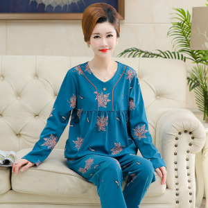 秋冬季中老年妈妈睡衣女士长袖高档棉质宽松大码家居服套装可外穿