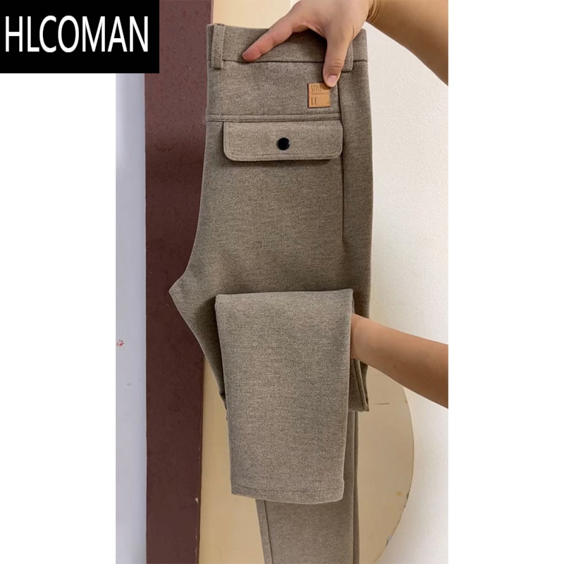 HLCOMAN长裤男轻奢商务休闲裤毛呢小直筒西装裤百搭弹力舒适男裤
