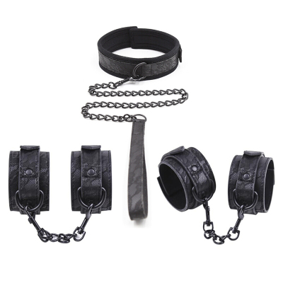 桃色缘 蕾丝印花纹项圈捆绑束缚情爱套装皮革颈套脚手铐 sm情趣用品男女用器 针扣款蕾丝印花纹套装(颈套针扣款手脚铐全套)