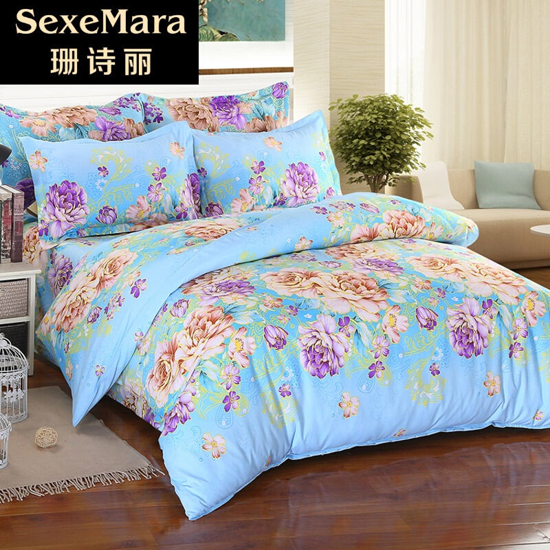 珊诗丽四件套床上用品斜纹磨毛床单四件套婚庆被子冬季学生宿舍1.5m1.8床2
