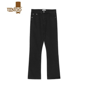 YANXU麻饭同学 美式街头水洗黑微喇牛仔裤男女高街修身显瘦堆积感长裤
