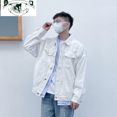 HLCOMAN春秋白色牛仔外套男潮牌欧美街头大码宽松工装夹克韩版潮流上衣服夹克