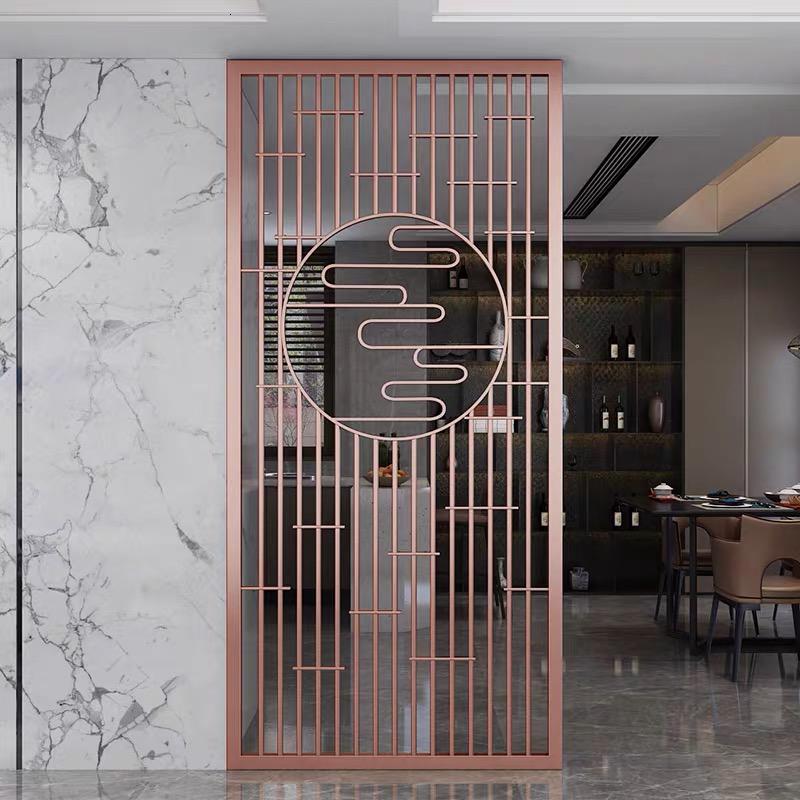 铁艺屏风隔断玫瑰金不锈钢拉丝闪电客镂空酒店金属轻奢现代入户客厅