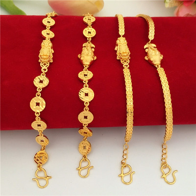 镀沙金铜钱貔貅手链男女钱币纹幸运福气黄金色仿黄金饰品久不掉色送女朋友老婆情人节七夕生日礼物