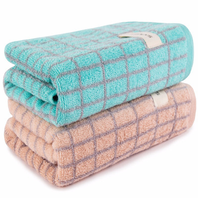 三利毛巾家纺纯棉经典格纹大面巾2条装柔软吸水洗脸巾成人洁面巾组合默认颜色