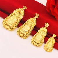 仿真越南沙金火焰观音吊坠男士本命年观音项链吊牌菩萨铜镀金饰品送女朋友老婆情人节七夕生日礼物