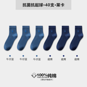 花花公子纯棉袜子男款秋冬全棉袜中筒袜防臭吸汗抗菌黑色长袜