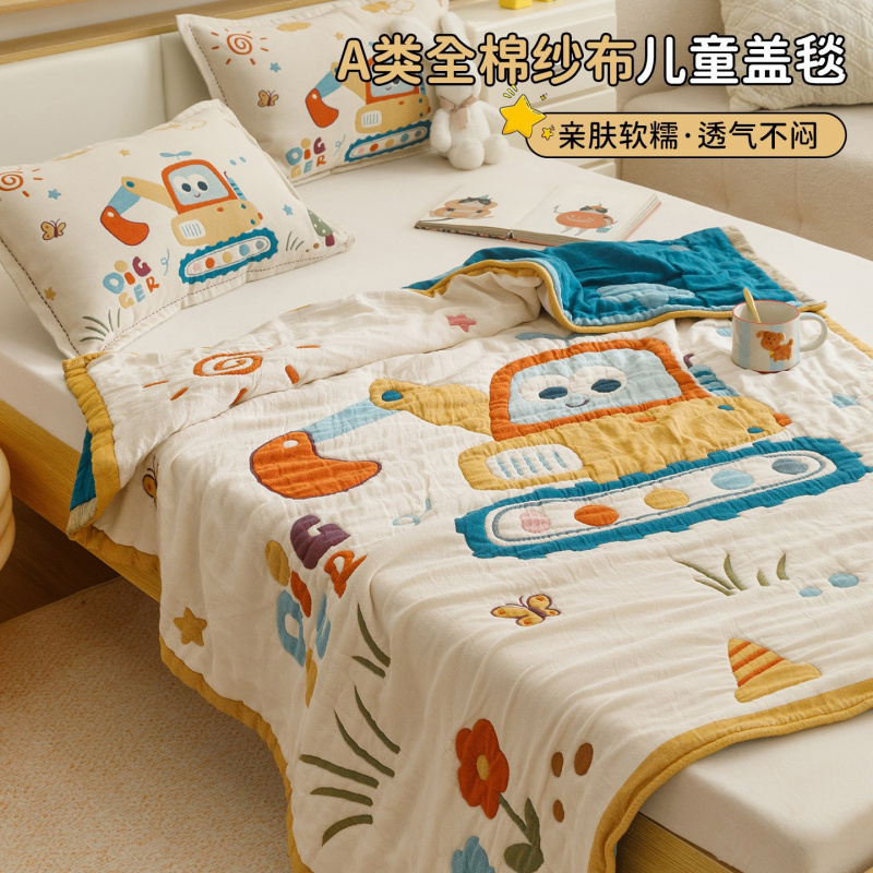 全棉纱布儿童盖毯沙发午睡毯2026新款卡通办公室空调毯子夏凉被子
