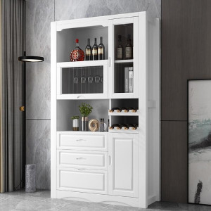 青木川 实木酒柜餐边柜一体靠墙餐厅客厅家用微波炉1.1米多功能收纳储物柜置物架展示柜红酒柜玄关门厅柜