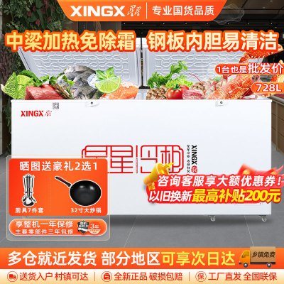 星星(XINGX)BD/BC-728GE冰柜 厨房商用保鲜设备大容量卧式冰箱单温冷柜超市酒店保鲜柜 718L一级能效