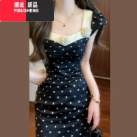YIBUSHENG赫本风黑色波点连衣裙子女季2024新款高级感法式气质鱼尾包臀裙