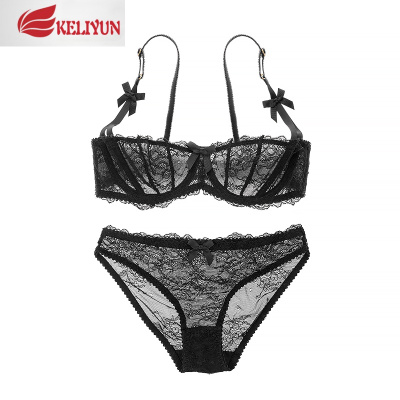 可莉允法式少女二分之一半罩杯超薄款小胸聚拢文胸性感蕾丝大胸内衣套装文胸套装