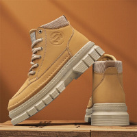 男鞋秋季新款皮面高帮圆头马丁靴时尚英伦风休闲百搭工装运动男靴