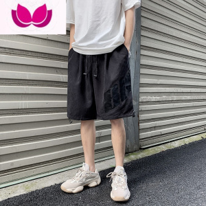 七斓网红短裤男街头风bf嘻哈休闲5分裤韩版潮流薄款印花紫色五分裤子