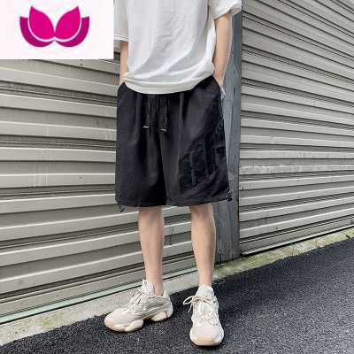 七斓网红短裤男街头风bf嘻哈休闲5分裤韩版潮流薄款印花紫色五分裤子