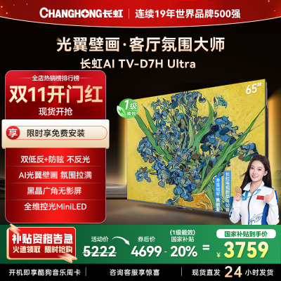 长虹电视65D7H Ultra 65英寸双低反光翼壁画 黑晶广角无影屏 全维控光MiniLED 新品首发政府补贴以旧换新
