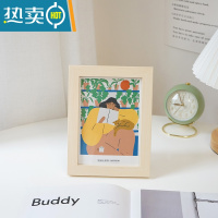 敬平中国风实木相框装裱画框励志文字平安喜乐桌面摆台相架装饰摆件 原木相框 + 女孩与猫咪油画布 7寸