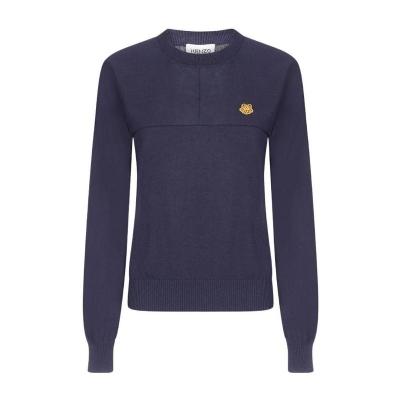 高田贤三(Kenzo)海军蓝刺绣针织套衫女款圆领长袖棉质舒适百搭运
