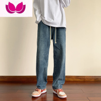 七斓复古阔腿牛仔裤男宽松直筒百搭2023春季新款高街松紧腰休闲长裤子