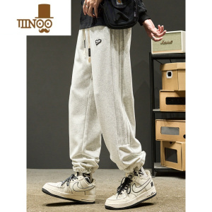 YANXU潮牌卫裤男日系拼接侧条纹垂感休闲裤子宽松抽绳束脚运动裤